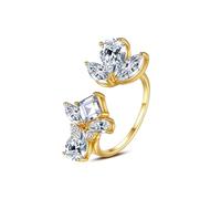 Grewod Promise Rings for Women, 18K Gold Open Flower White Moissanite Wedding Unique Ring Size Q 1/2