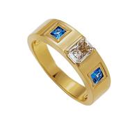 Grewod Promise Rings Women, 18K Yellow Gold Vintage White Rectangle Moissanite with Sapphire Anniversary Bands Size M 1/2