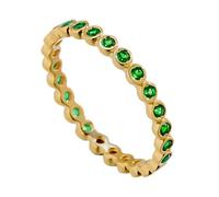 Grewod Ring Band for Women, 18K Yellow Gold Dainty Stackable Green Round Emerald Anniversary Wedding Rings Size S 1/2