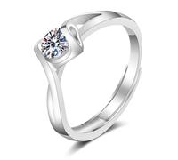 Grewod Ring Engagement, Women 14K White Gold Adjustable Twisted Heart 0.5ct White Round Moissanite Simple Ring Size J 1/2