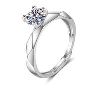 Grewod Ring for Woman Stylish, 14K White Gold Adjustable Rhombus White Round Moissanite Wedding Anniversary Band Size H 1/2