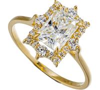 Grewod Ring for Woman Stylish, 18K Gold Elegant White Rectangular Moissanite Wedding Ring Bands Size H 1/2