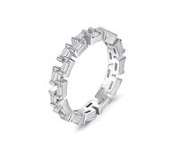 Grewod Ring for Woman Stylish, 18K White Gold Unique Design Multicolor Rectangle Lab Created Diamond Anniversary Wedding Band Size I 1/2