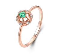 Grewod Ring for Women 18K Rose Gold Crown Shape with Emerald Diamond Anniversary Ring Wedding Jewellery Size U 1/2