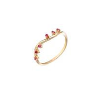 Grewod Ring Jewellery Women 14K Rose Gold Simple Wave with Round Ruby Wedding Anniversary Ring Size T 1/2