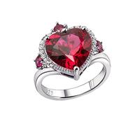 Grewod Ring Silver 925 Women Crown with 7.3ct Heart Created Ruby and Cubic Zirconia Wedding Anniversary Band Size V 1/2