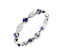 Grewod Ring Women 18K White Gold Eternity with 0.25ct Round Sapphire and Moissanite Anniversary Ring Size H 1/2