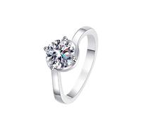 Grewod Rings Bands, Women 18K White Gold Elegant Wave 4 Prong 1ct 6.5MM White Round Lab Created Diamond Ring Wedding Size P 1/2