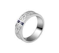 Grewod Rings for Men 9K White Gold Celtic Knot with Square Moissanite and Created Sapphire Unique Wedding Ring Size T 1/2
