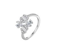 Grewod Rings for Women Stylish, 14K White Gold Adjustable Leaf White Moissanite Rings Wedding Bands Size Q 1/2