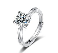 Grewod Rings for Women Stylish, 18K White Gold Adjustable Solitaire White Round Moissanite Wedding Engagement Ring Size M 1/2