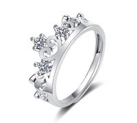 Grewod Rings for Women Stylish, 9K White Gold Hollow Heart White Round Moissanite Wedding Anniversary Ring Size R 1/2