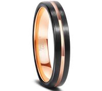 Grewod Rings for Women Wedding Band Tungsten 4mm Black Rose Gold Two Tone Brushed with Groove Rings Size M 1/2