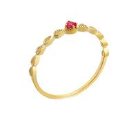 Grewod Rings Jewellery for Women 18K Gold Thin Hollow Teardrop with 2.75mm Round Ruby Anniversary Wedding Band Size S 1/2