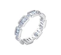 Grewod Rings Jewellery, Women 9K White Gold Elegant White Rectangular Moissanite Simple Ring Size P 1/2