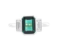 Grewod Rings Wedding Bands Women 18K White Gold Elegant 2ct Created Emerald and Moissanite Promise Ring Size L 1/2