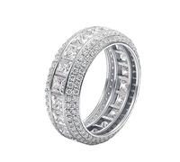 Grewod Rings Wedding Bands Women 18K White Gold Eternity with 0.4ct Moissanite Simple Ring Size K 1/2