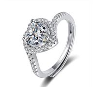 Grewod Rings Wedding, Women 14K White Gold Twisted Adjustable White Heart Lab Created Diamond Engagement Rings Size Q 1/2