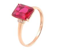 Grewod Rings Wedding Women 18K Rose Gold Rectangle Created Ruby Anniversary Band Promise Engagement Jewellery Size X 1/2