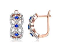 Grewod Rose Gold Earrings 14K, Women Infinity Blue Square Sapphire with Diamond Hoop Earrings Jewellery