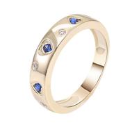 Grewod Simple Engagement Rings Women 14K Gold Heart with Blue Lab Created Sapphire Wedding Anniversary Band Size P 1/2