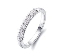 Grewod Simple Ring Women 18K White Gold 0.24ct Round Diamond Anniversary Rings Wedding Jewellery Size N 1/2