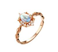 Grewod Simple Rings Women 18K Rose Gold Retro with Oval Moonstone Engagement Rings Jewellery Size W 1/2