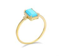 Grewod Simple Wedding Ring Women 18K Gold Solitaire with Rectangle Turquoise and Moissanite Unique Rings Size N 1/2