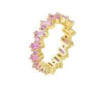 Grewod Simple Wedding Ring, Women 18K Yellow Gold Unique Design Pink Rectangle Crystal Anniversary Band Size L 1/2