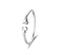 Grewod Simple Wedding Ring Women 9K White Gold Heart Open Adjustable Travel Engagement Ring Promise Jewellery Size T 1/2