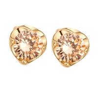 Grewod Stud Earrings Hypoallergenic, Women 18K Yellow Gold Simple Champagne Round Citrine Earrings