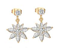 Grewod Stylish Earrings, Women 18K Gold Flower White Marquise Moissanite Wedding Stud Earrings