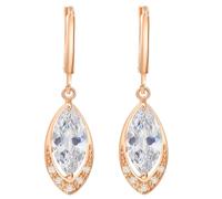 Grewod Stylish Earrings, Women 18K Gold Oval Shape White Marquise Moissanite Wedding Dangle Earrings