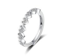 Grewod Stylish Ring for Women, 9K White Gold Adjustable Heart White Round Moissanite Wedding Promise Rings Size O 1/2