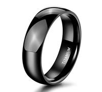 Grewod Titanium Ring for Men and Women 6mm Black Dome Design Plain Polished Comfort Fit Simple Wedding Rings Size K 1/2