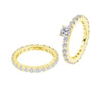Grewod Travel Engagement Ring Women 9K Gold Stackable 2 Ring Set with Round Moissanite Promise Wedding Rings Size T 1/2