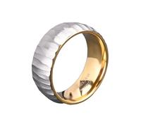 Grewod Tungsten Carbide Rings for Men 8mm Gold Silver Two Tone Brushed Geometric Pattern Comfort Fit Unique Wedding Rings Size W 1/2