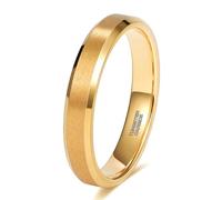 Grewod Tungsten Ring for Women and Men 4mm Gold Brushed Beveled Edge Engagement Wedding Band Ring Jewellery Size N 1/2