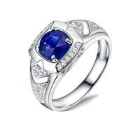 Grewod Unique Engagement Ring Men Platinum 950 Wide 1ct Round Created Sapphire and 0.25ct Moissanite Anniversary Rings Size H 1/2