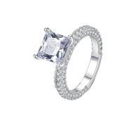 Grewod Unique Engagement Rings for Women, 18K White Gold Elegant White Square Lab Created Diamond with Moissanite Anniversary Ring Size N 1/2