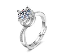 Grewod Unique Ring, Women 14K White Gold Adjustable Twisted Flower 4 Prong 1ct 6.5MM White Round Lab Created Diamond Promise Engagement Rings Size P 1/2