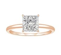 Grewod Unique Rings for Women 925 Sterling Silver Rose Gold Solitaire with 7x7mm 2.5ct Princess Cut Cubic Zirconia Engagement Rings Size J 1/2