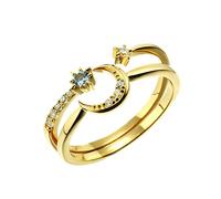 Grewod Unique Rings Women 18K Gold Star Moon with Round Topaz and Diamond Ring Jewellery Size W 1/2