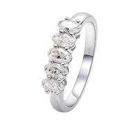 Grewod Unique Wedding Band Women 18K White Gold 4 Prong Dainty with 0.3ct Oval Moissanite Promise Ring Size O 1/2