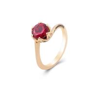 Grewod Unique Wedding Ring Women 18K Gold Flower with Round Created Ruby Anniversary Band Engagement Jewellery Size Q 1/2