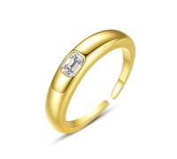 Grewod Wedding and Engagement Rings, Women 18K Yellow Gold Open Polished White Rectangle Lab Created Diamond Anniversary Rings Size L 1/2