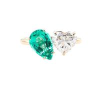 Grewod Wedding and Engagement Rings Women 9K Gold Open 4 Prong Teardrop Created Emerald with Heart Moissanite Travel Ring Size M 1/2