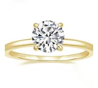 Grewod Wedding Anniversary Band 925 Sterling Silver Ring Women Gold Solitaire with 7.5mm 1.5ct White Round Cubic Zirconia Unique Rings Size N 1/2