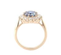 Grewod Wedding Anniversary Band Women 9K Gold Flower Shape with 2ct Oval Created Sapphire Ring Unique Size O 1/2