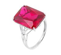 Grewod Wedding Anniversary Ring Women 18K White Gold Elegant Created Ruby Rings Simple Engagement Jewellery Size P 1/2